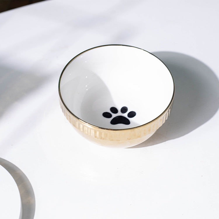 HKM-2403005 Compact Ceramic Anti-Tip Dog Bowl with Stainless Steel Base ¨C 500ml Capacity, Multiple Patterns Available