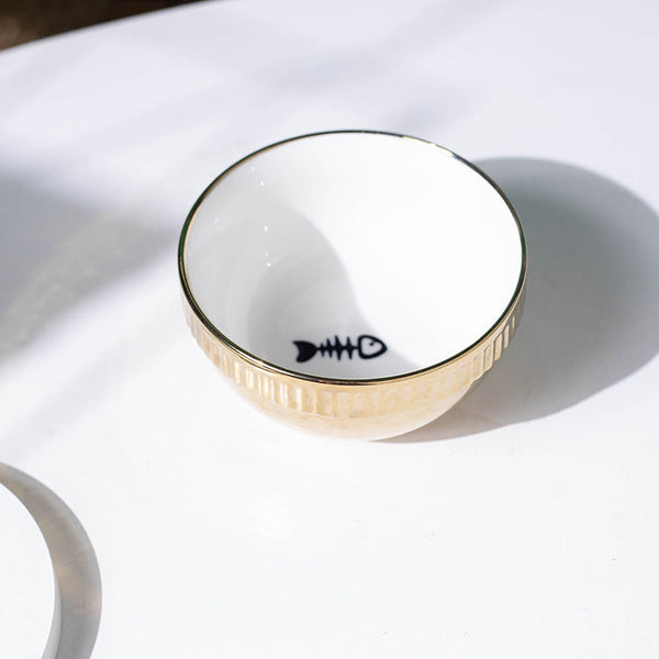 HKM-2403005 Compact Ceramic Anti-Tip Dog Bowl with Stainless Steel Base ¨C 500ml Capacity, Multiple Patterns Available