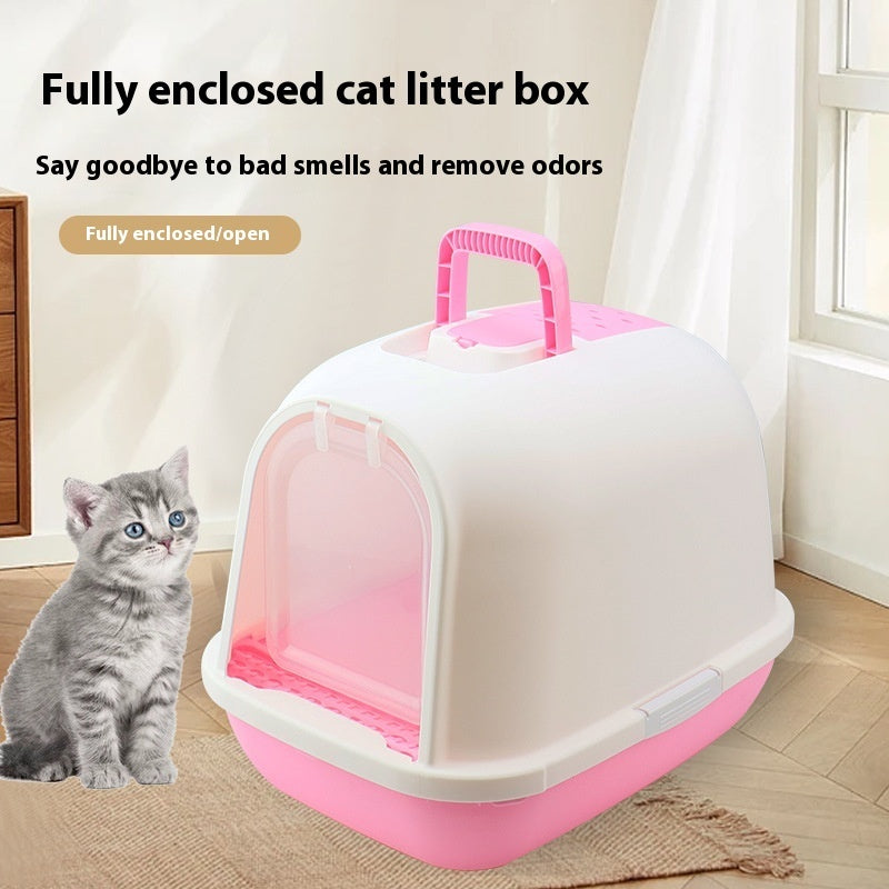 HKM-2404285 Enclosed Cat Litter Box with Drawer, Splash-proof & Deodorizing Design, Available in Multiple Colors