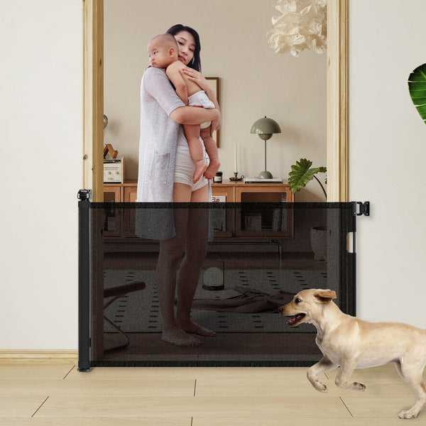 HKM-240531 Retractable Mesh Baby Gate For Doorways, Extends 76" Wide, 33" Tall Safety Barrier For Indoor & Outdoor Use