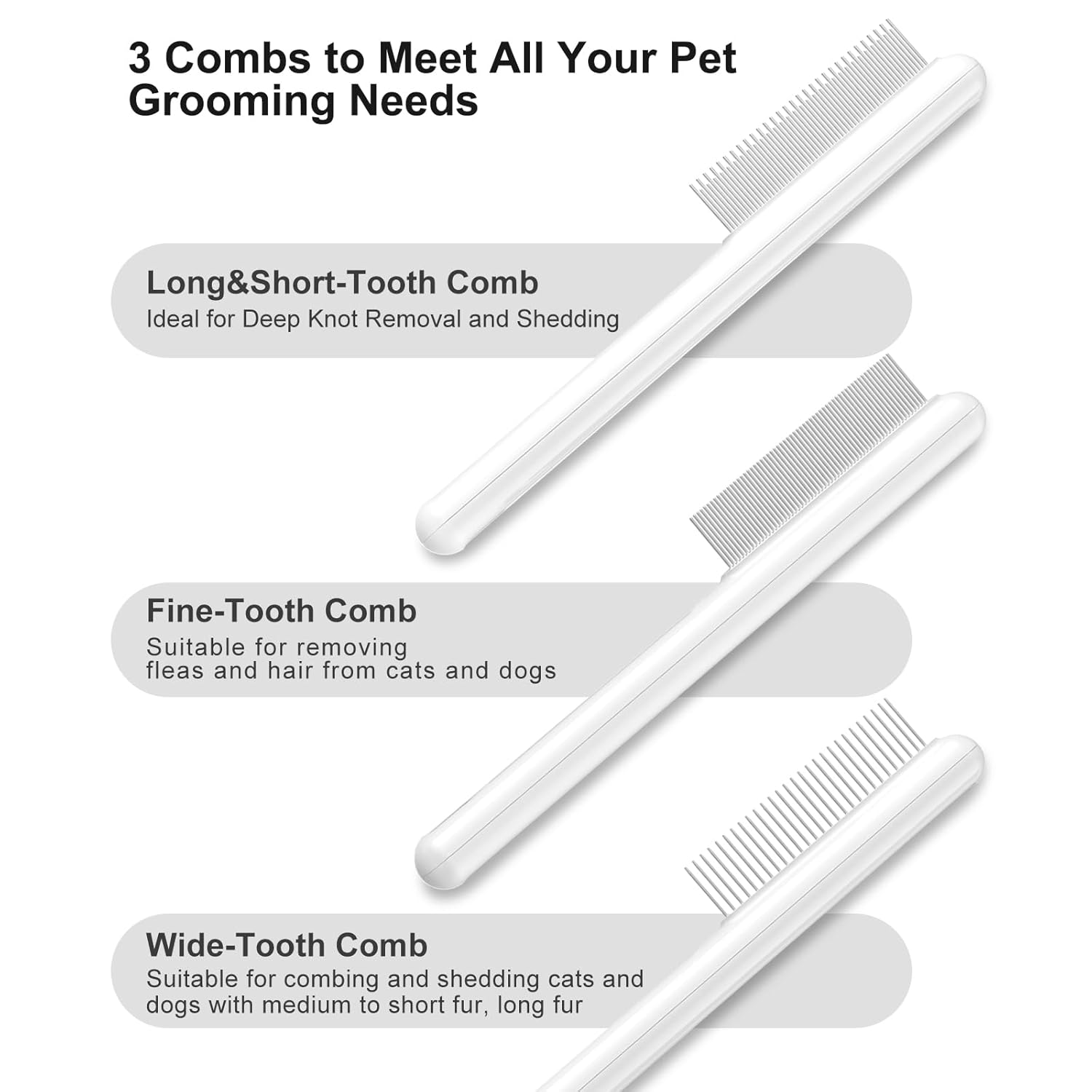 HKM-2406077 Stainless Steel Pet Comb with Rounded Teeth for Effective Hair Removal and Flea Treatment for Cats and Dogs