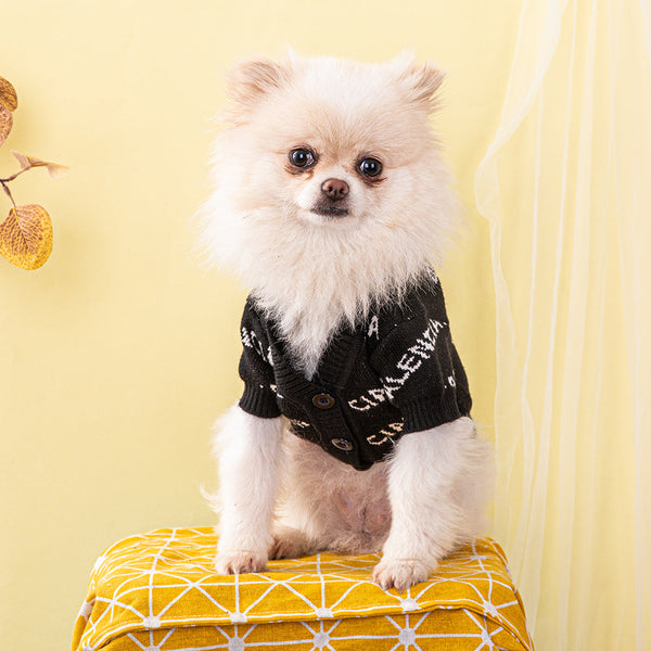 HKM-2406589 Thick Woolen Dog Sweater for Autumn and Winter in Black and Rose Red