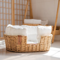 HKM-2407229 Hand-Woven Rattan Pet Nest with Cooling Fabric and Flannel Options - Small to Large Sizes Available