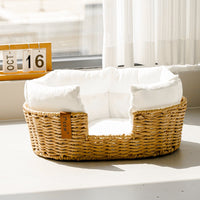 HKM-2407229 Hand-Woven Rattan Pet Nest with Cooling Fabric and Flannel Options - Small to Large Sizes Available