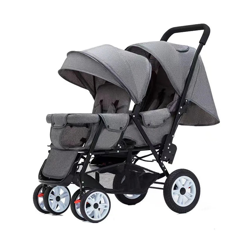 HKM-240723 Lightweight Foldable Double Seat Baby Stroller for 0-3 Years, 3-in-1 High Landscape Design