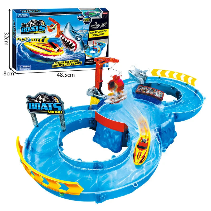 HKM-240787 Water Race Track with Speed Boat Toys for Indoor Electric Fishing Game, Suitable for Kids 2-4 Years