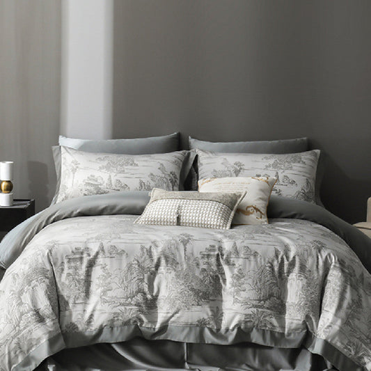 HKM-240851 Tencel Yarn Weaving Jacquard Grey 4-Piece Bedding Set