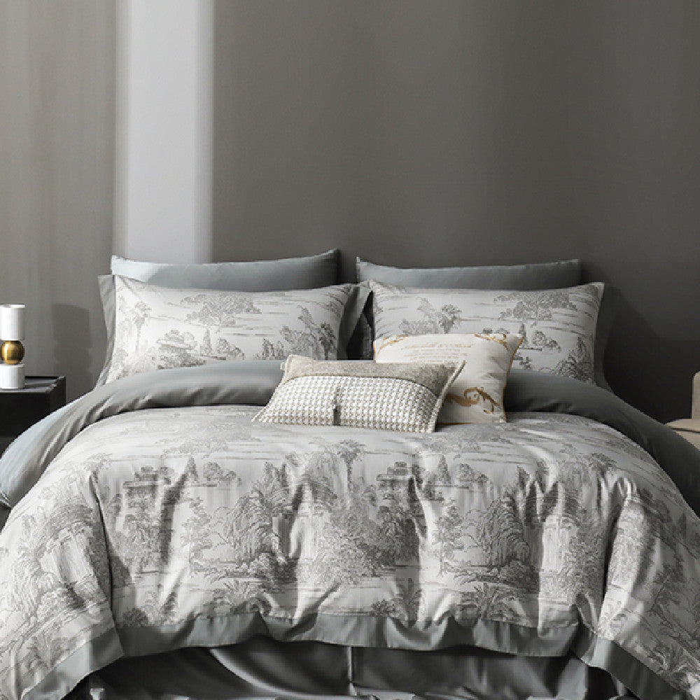 HKM-240851 Tencel Yarn Weaving Jacquard Grey 4-Piece Bedding Set