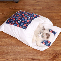 HKM-2408637 Warm Cat Sleeping Bag with Removable Cover - Semi-Closed Pet Nest for Autumn and Winter