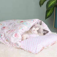 HKM-2408637 Warm Cat Sleeping Bag with Removable Cover - Semi-Closed Pet Nest for Autumn and Winter