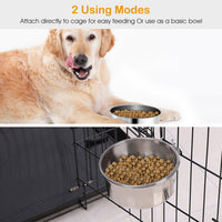 HKM-2408765 Stainless Steel Hanging Dog Bowl with Clamp Holder for Pet Cages - Detachable, Medium Size