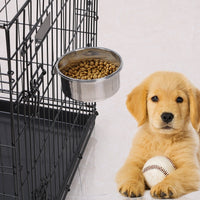 HKM-2408765 Stainless Steel Hanging Dog Bowl with Clamp Holder for Pet Cages - Detachable, Medium Size