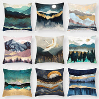 HKM-240915 Landscape Plush Lumbar Cushion Cover - Decorative Pillow 45x45cm