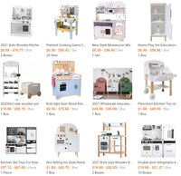 HKM-240979 Custom Toddler Wooden Kitchen Play Set with Sounds and Lights for Pretend Cooking Role Play