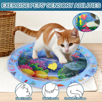 HKM-2411837 Water Sensory Play Mat for Cats and Dogs - Interactive Cooling Mat with Floating Toys for Indoor/Outdoor Play