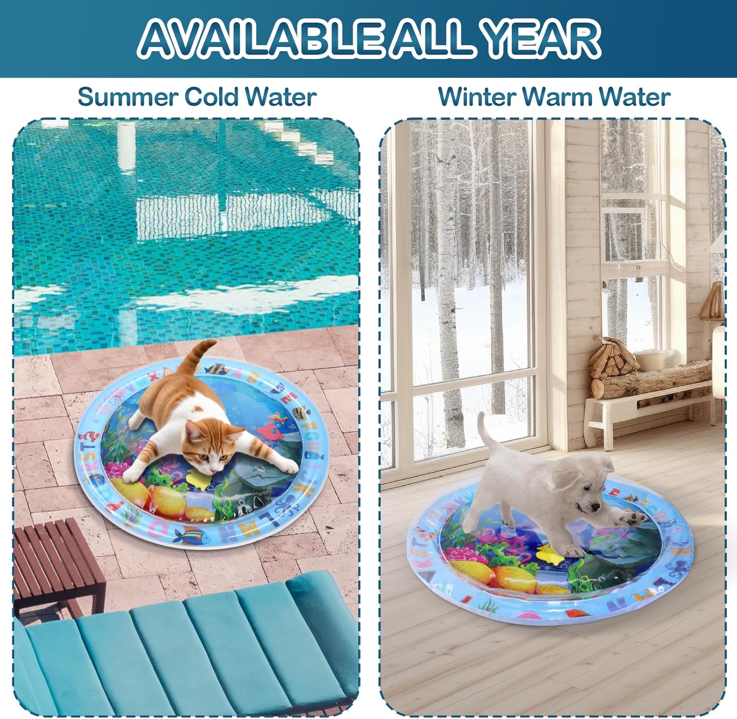 HKM-2411837 Water Sensory Play Mat for Cats and Dogs - Interactive Cooling Mat with Floating Toys for Indoor/Outdoor Play