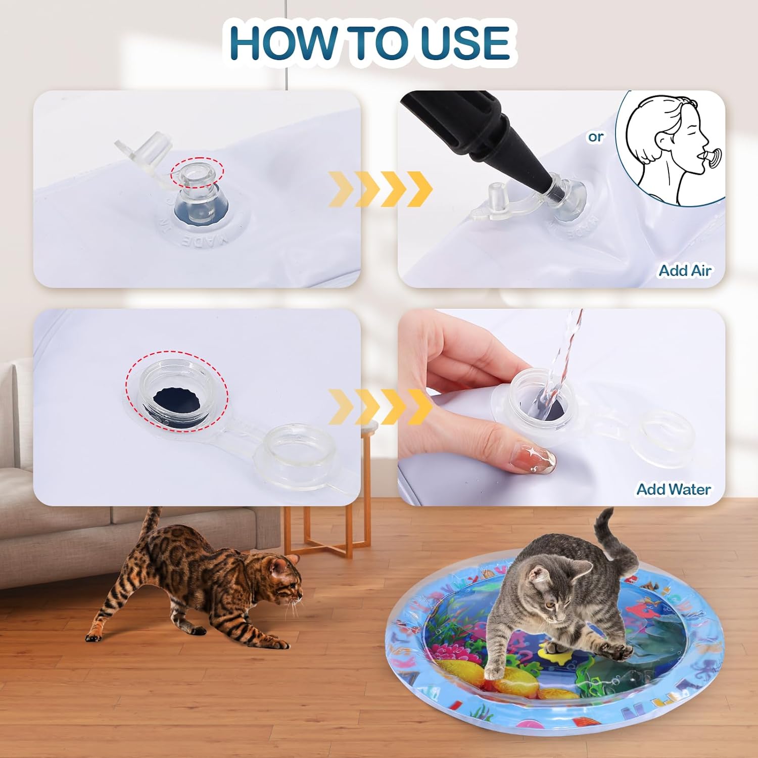 HKM-2411837 Water Sensory Play Mat for Cats and Dogs - Interactive Cooling Mat with Floating Toys for Indoor/Outdoor Play