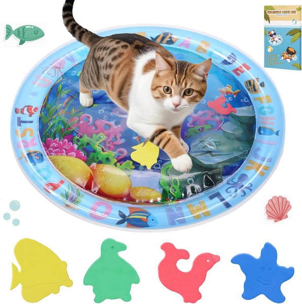 HKM-2411837 Water Sensory Play Mat for Cats and Dogs - Interactive Cooling Mat with Floating Toys for Indoor/Outdoor Play