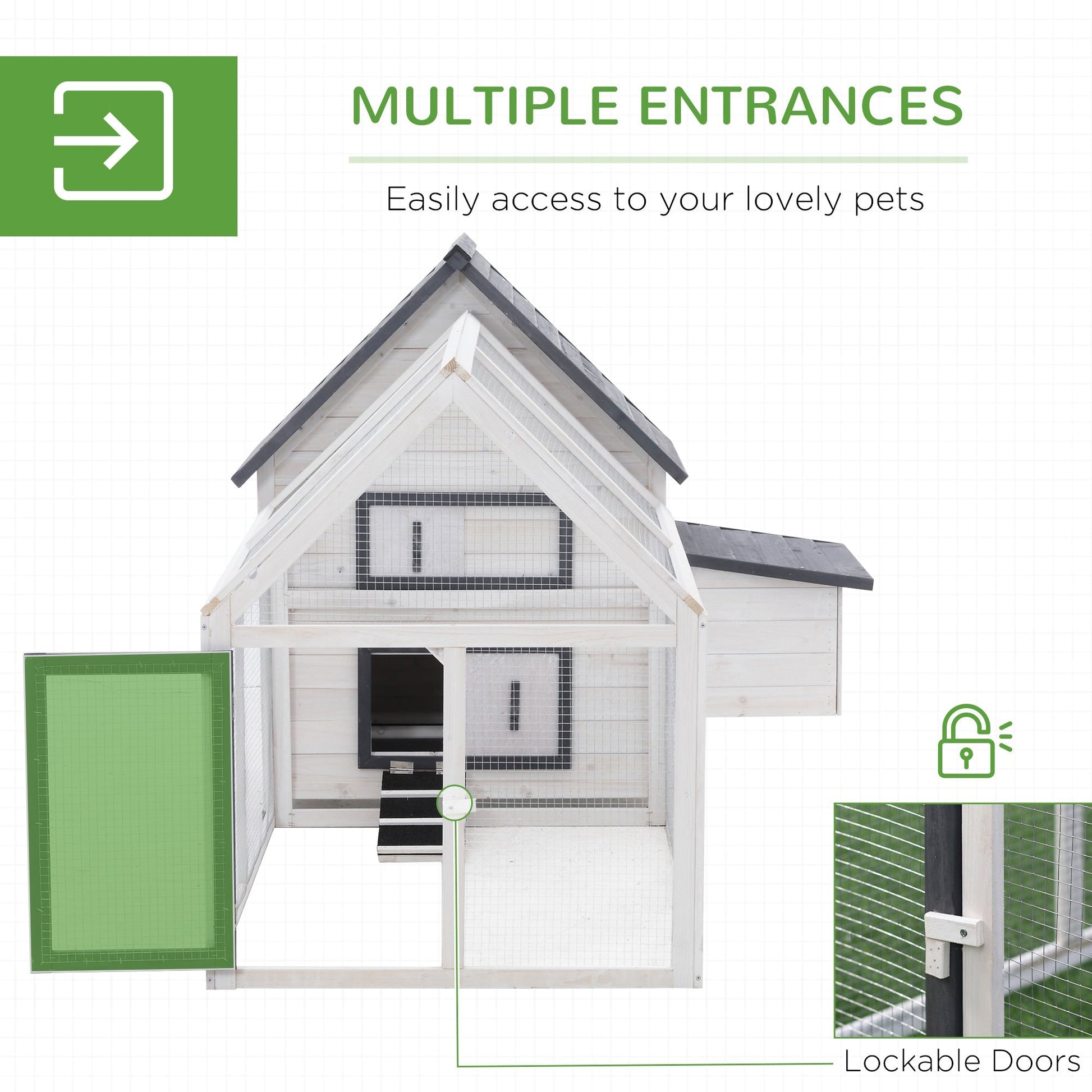 HKM-2412221 Deluxe 65" Wooden Chicken Coop with Nesting Box, Ramp, and Run for Poultry and Rabbits