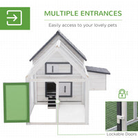HKM-2412221 Deluxe 65" Wooden Chicken Coop with Nesting Box, Ramp, and Run for Poultry and Rabbits