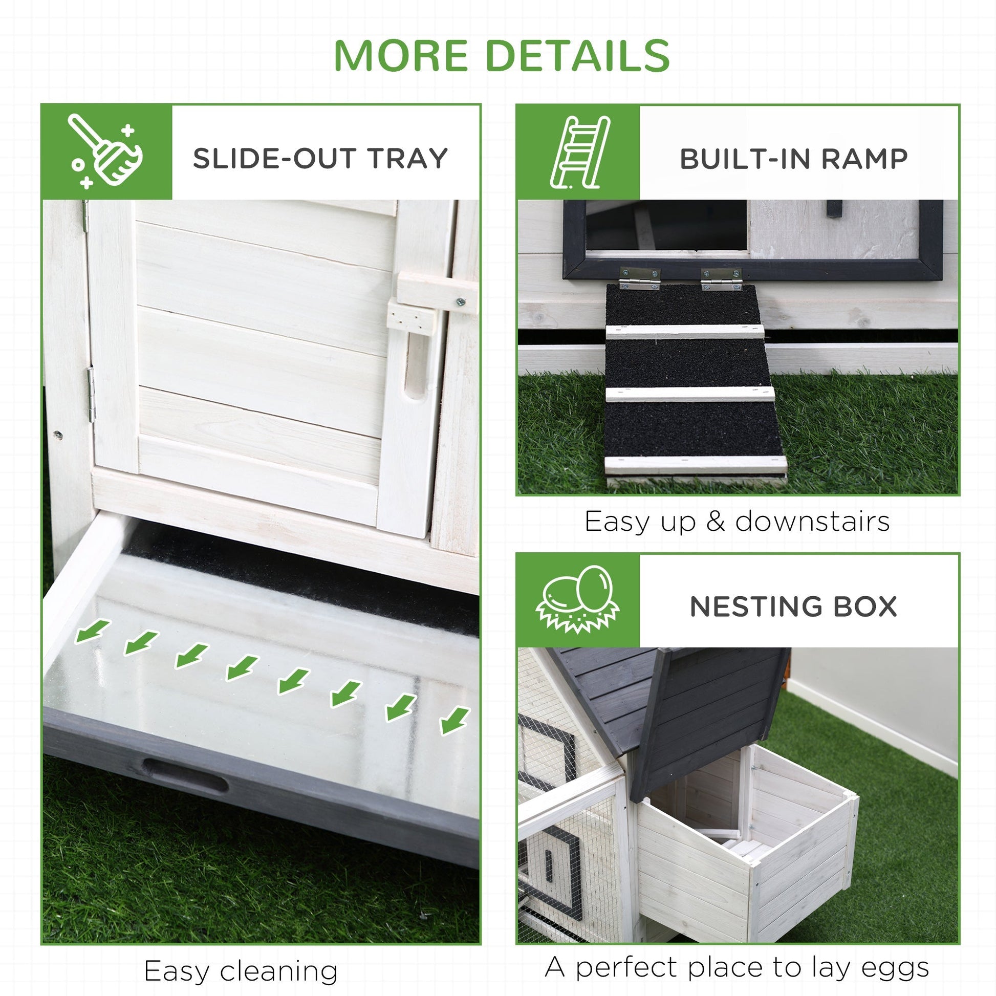 HKM-2412221 Deluxe 65" Wooden Chicken Coop with Nesting Box, Ramp, and Run for Poultry and Rabbits