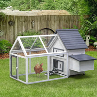 HKM-2412221 Deluxe 65" Wooden Chicken Coop with Nesting Box, Ramp, and Run for Poultry and Rabbits