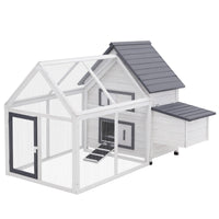 HKM-2412221 Deluxe 65" Wooden Chicken Coop with Nesting Box, Ramp, and Run for Poultry and Rabbits