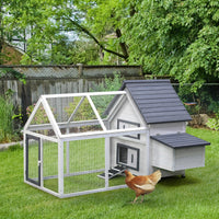 HKM-2412221 Deluxe 65" Wooden Chicken Coop with Nesting Box, Ramp, and Run for Poultry and Rabbits