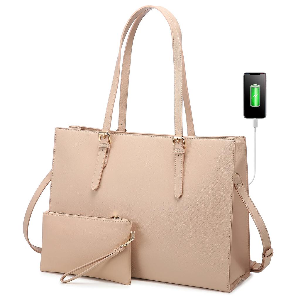 HKM-241235 Fashion Office Lady PU Leather 15.6 in Tote Handbag and Laptop Briefcase Set for Women