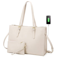 HKM-241235 Fashion Office Lady PU Leather 15.6 in Tote Handbag and Laptop Briefcase Set for Women