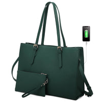HKM-241235 Fashion Office Lady PU Leather 15.6 in Tote Handbag and Laptop Briefcase Set for Women