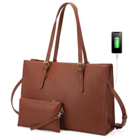 HKM-241235 Fashion Office Lady PU Leather 15.6 in Tote Handbag and Laptop Briefcase Set for Women