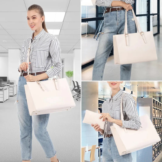 HKM-241235 Fashion Office Lady PU Leather 15.6 in Tote Handbag and Laptop Briefcase Set for Women