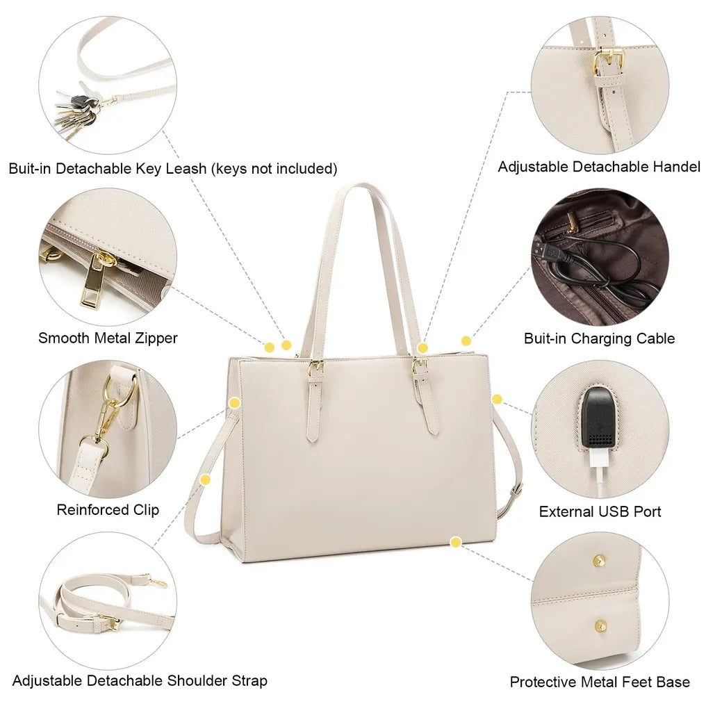 HKM-241235 Fashion Office Lady PU Leather 15.6 in Tote Handbag and Laptop Briefcase Set for Women
