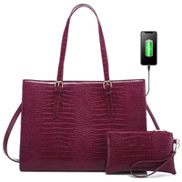 HKM-241235 Fashion Office Lady PU Leather 15.6 in Tote Handbag and Laptop Briefcase Set for Women