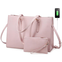 HKM-241235 Fashion Office Lady PU Leather 15.6 in Tote Handbag and Laptop Briefcase Set for Women