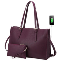 HKM-241235 Fashion Office Lady PU Leather 15.6 in Tote Handbag and Laptop Briefcase Set for Women