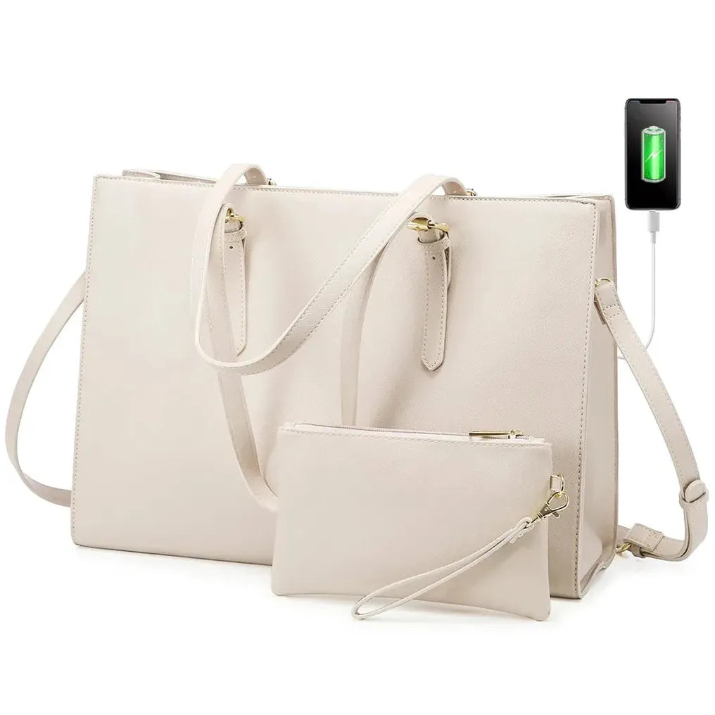 HKM-241235 Fashion Office Lady PU Leather 15.6 in Tote Handbag and Laptop Briefcase Set for Women