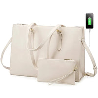 HKM-241235 Fashion Office Lady PU Leather 15.6 in Tote Handbag and Laptop Briefcase Set for Women
