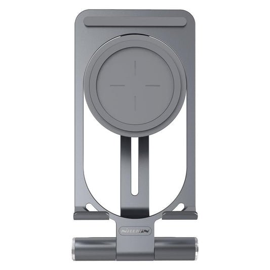 HKM-241235 Universal Wireless Charging Stand for Mobile Phones - Aluminum Alloy, Silver/Gray Finish