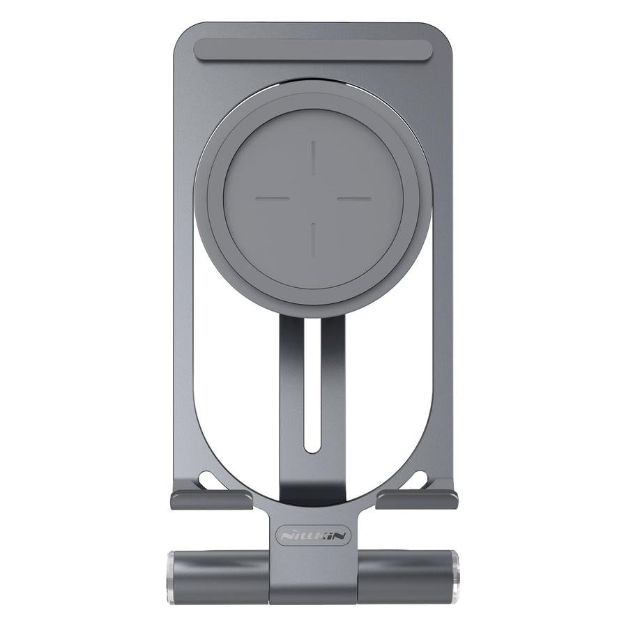 HKM-241235 Universal Wireless Charging Stand for Mobile Phones - Aluminum Alloy, Silver/Gray Finish