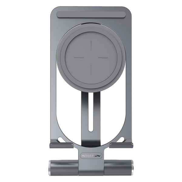 HKM-241235 Universal Wireless Charging Stand for Mobile Phones - Aluminum Alloy, Silver/Gray Finish
