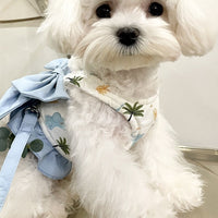HKM-2413117 Sky Blue, Mustard Green, or Gray Pink Dog Vest Style Harness with Bow for Small to Medium Dogs