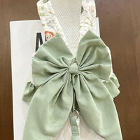 HKM-2413117 Sky Blue, Mustard Green, or Gray Pink Dog Vest Style Harness with Bow for Small to Medium Dogs