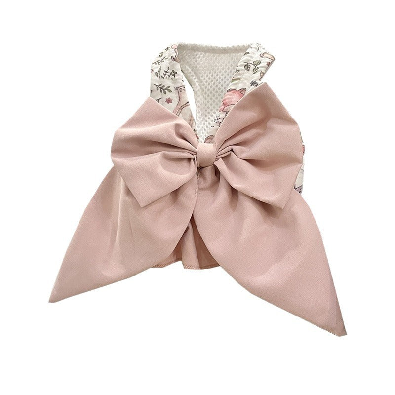 HKM-2413117 Sky Blue, Mustard Green, or Gray Pink Dog Vest Style Harness with Bow for Small to Medium Dogs