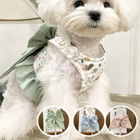 HKM-2413117 Sky Blue, Mustard Green, or Gray Pink Dog Vest Style Harness with Bow for Small to Medium Dogs