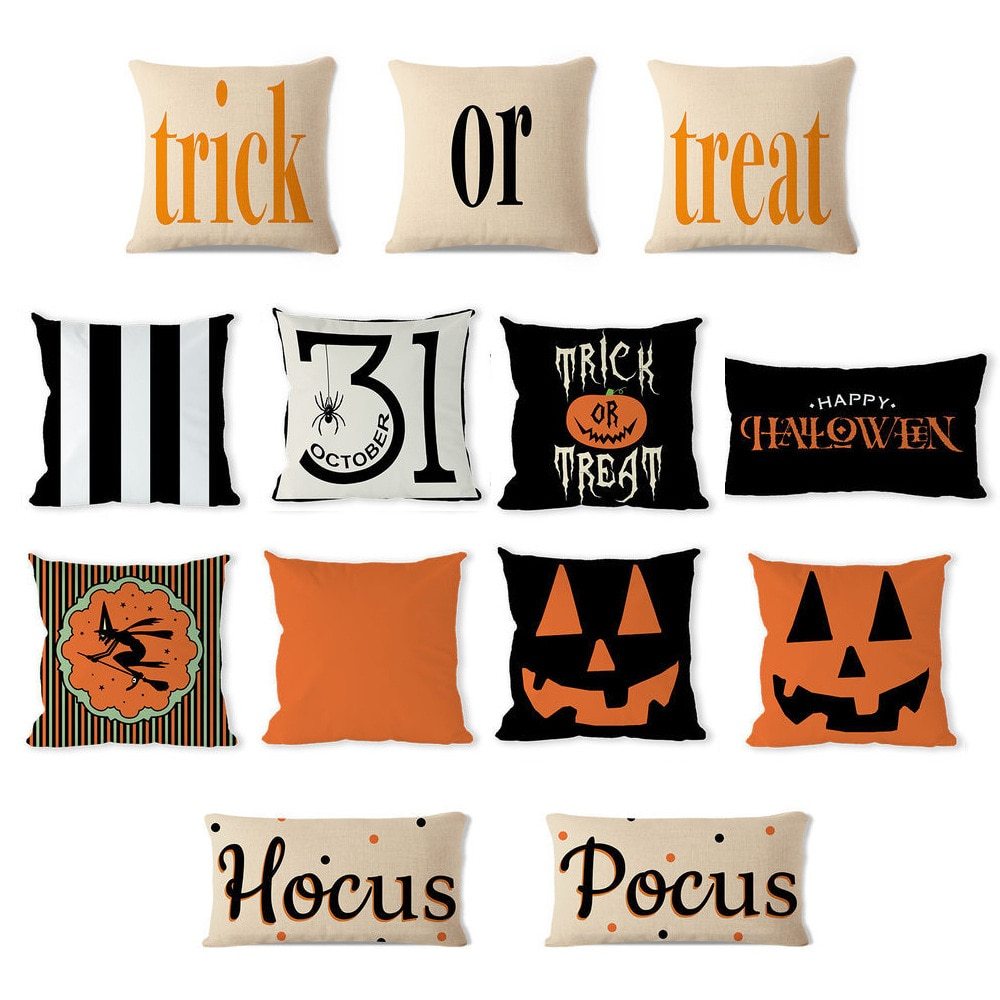 HKM-241363 Halloween Decorative Pillowcase for Living Room, Bedroom, and More - Cotton and Linen Blend, 45x45cm