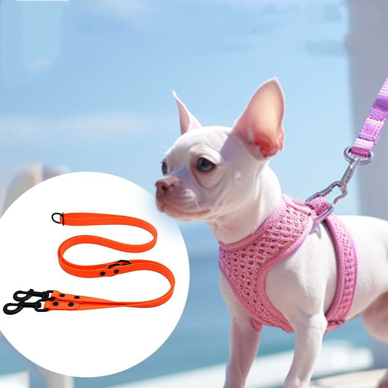 HKM-2414141 Multifunctional Double-Ended PVC Dog Traction Belt with Zinc Alloy Accessories - 2.1m, Various Colors