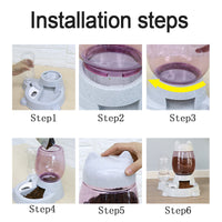 HKM-2414525 Automatic Pet Feeder and Drinking Fountain with 528ml Water Bottle and 2.21L Bucket - Gray, Pink, and Blue Options