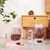 HKM-2414525 Automatic Pet Feeder and Drinking Fountain with 528ml Water Bottle and 2.21L Bucket - Gray, Pink, and Blue Options